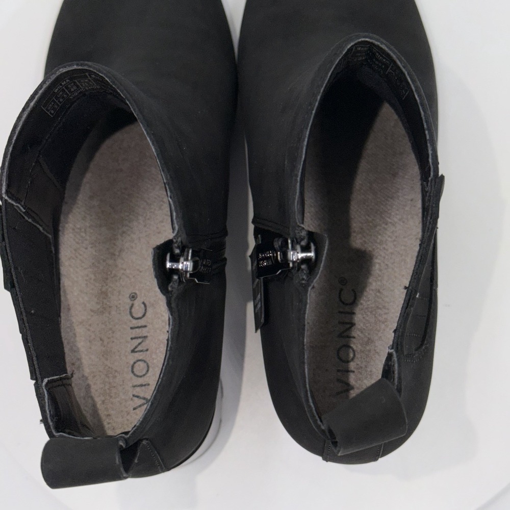 Vionic Women's Sz 8.5‎ Wilma Black Ankle Bootie Waterproof Nubuck Leather - Picture 6 of 8